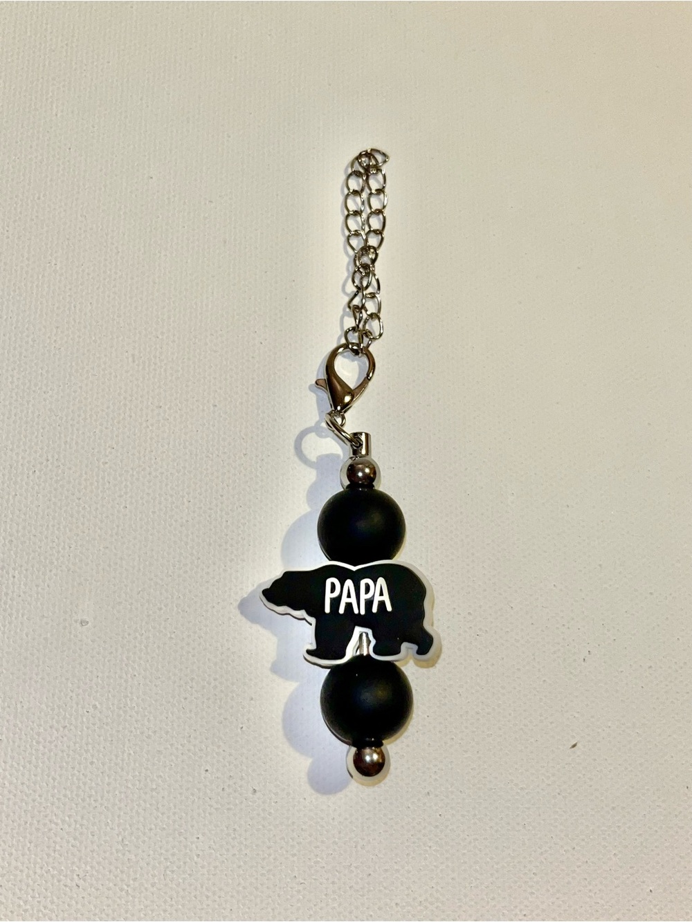 PAPA Bear w/Matte Black Beads on Silver Hardware Cup Charm